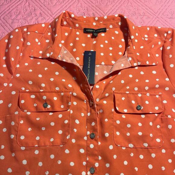 NWT Adrienne Vittadini Pink Polkadot Long Sleeve Button Down Woman Blouse Size L - Picture 3 of 7